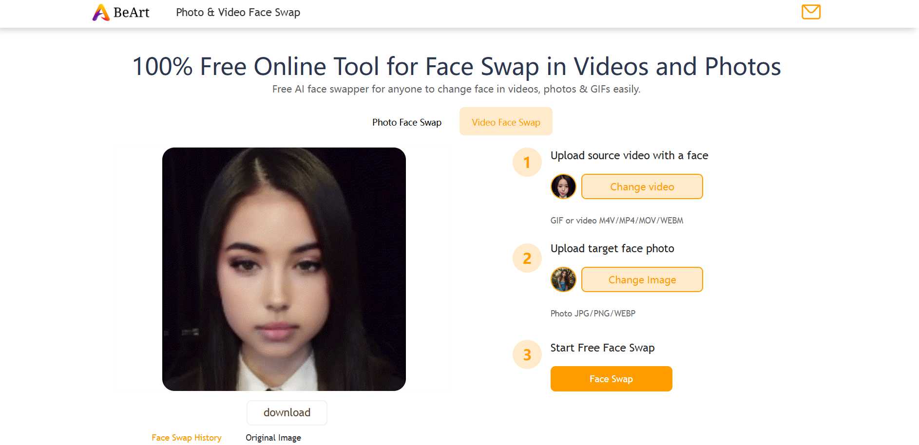 video face swap result