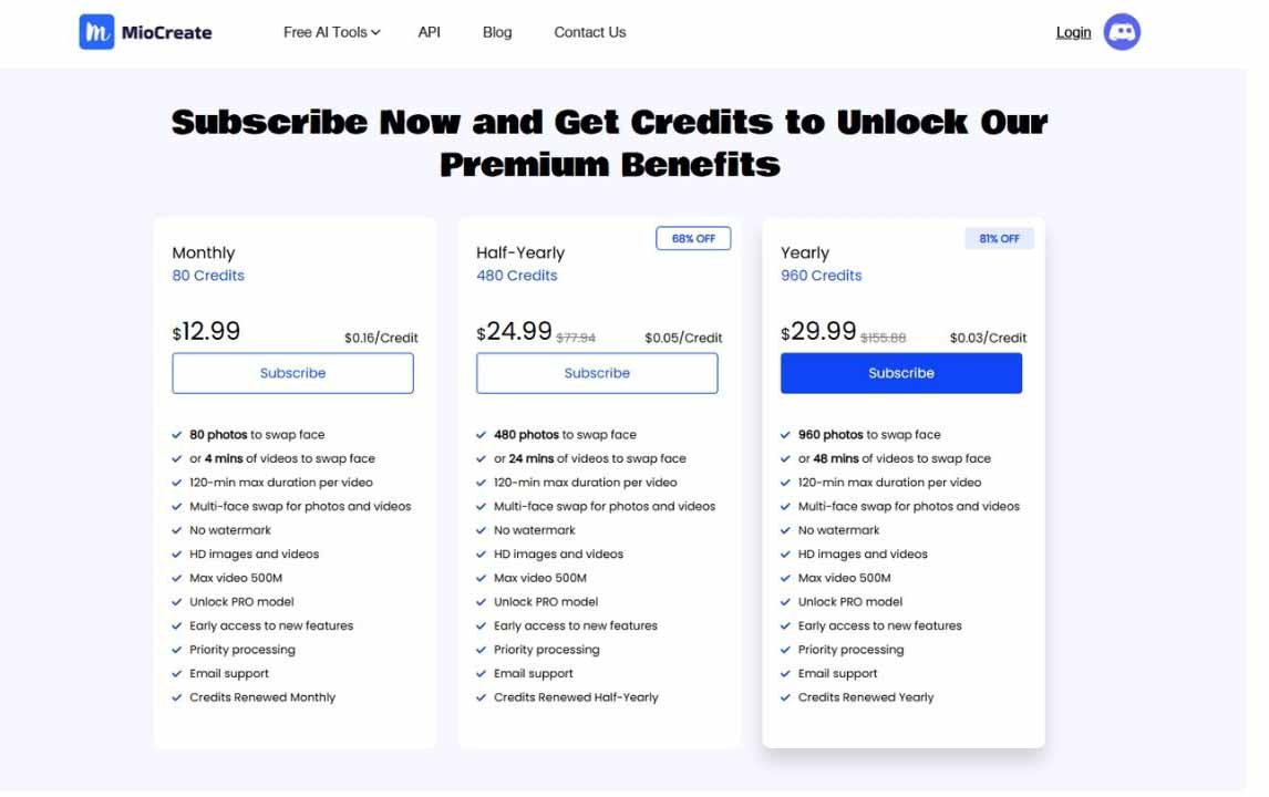 miocreate face swap pricing