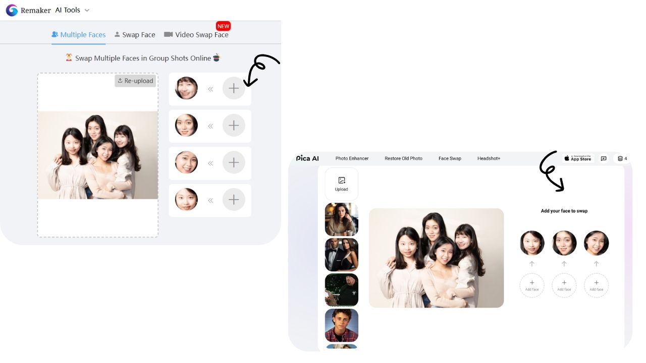 limitations of pica ai multi-person face swapping