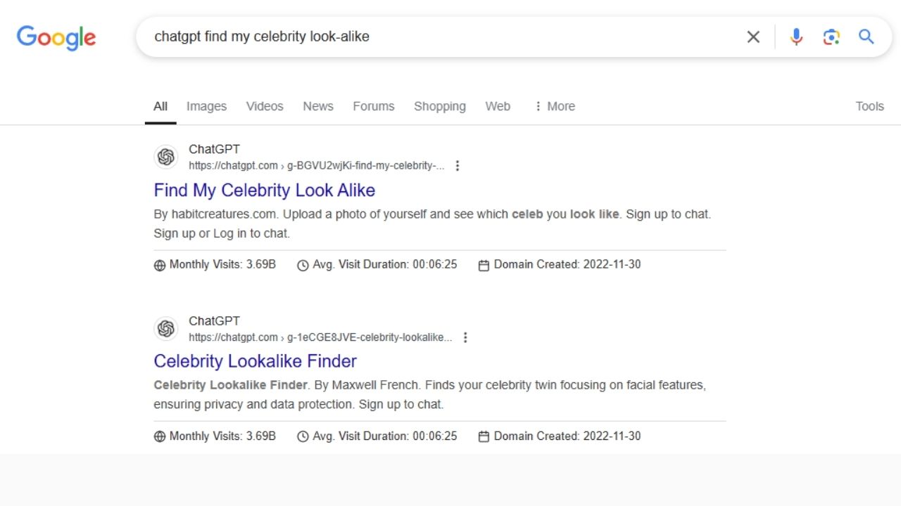 google find celebrity look alike keywords